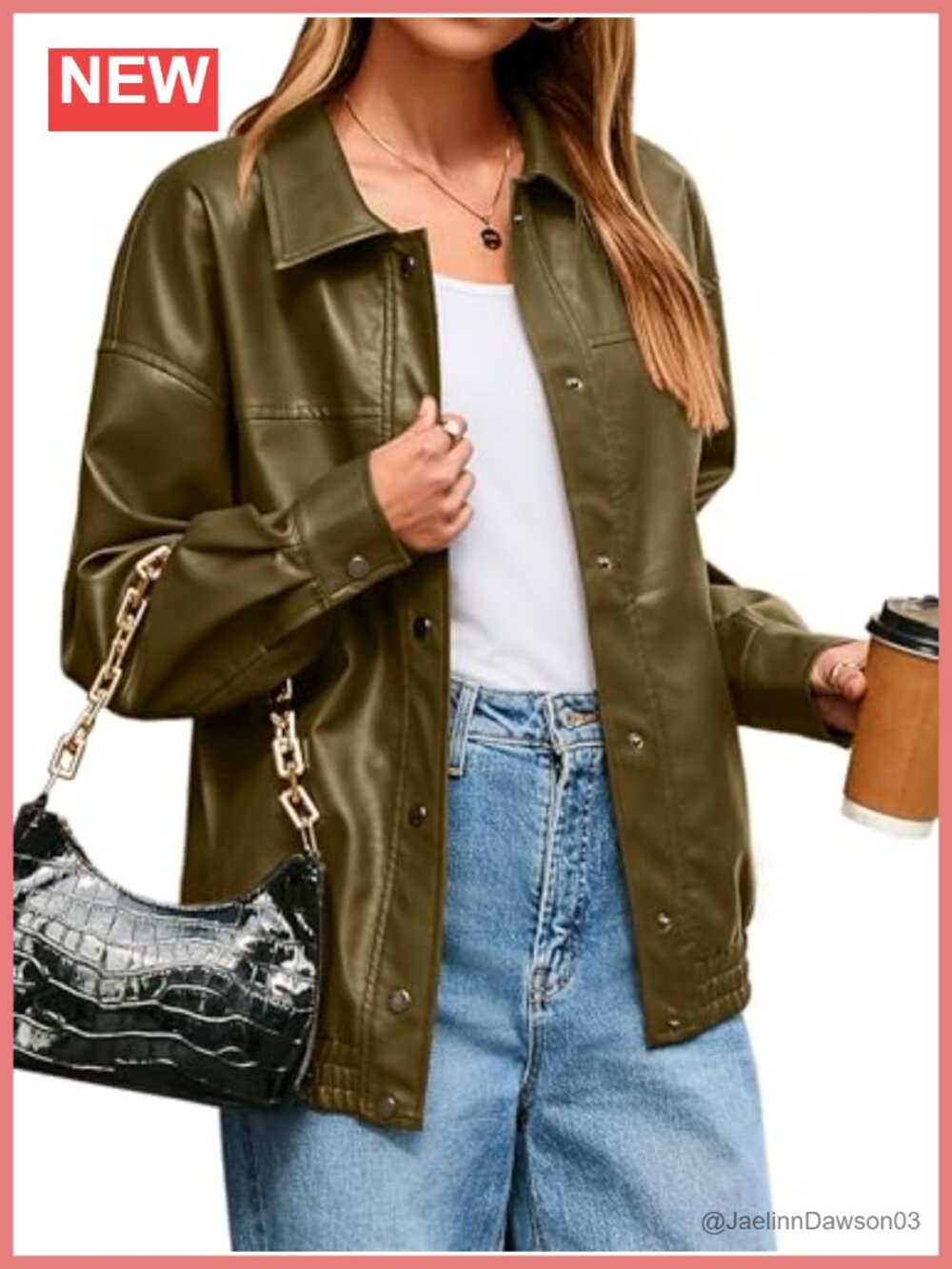 Womens Faux Leather Motorcycle Jacket Loose Fit Button Down Bomber Coat